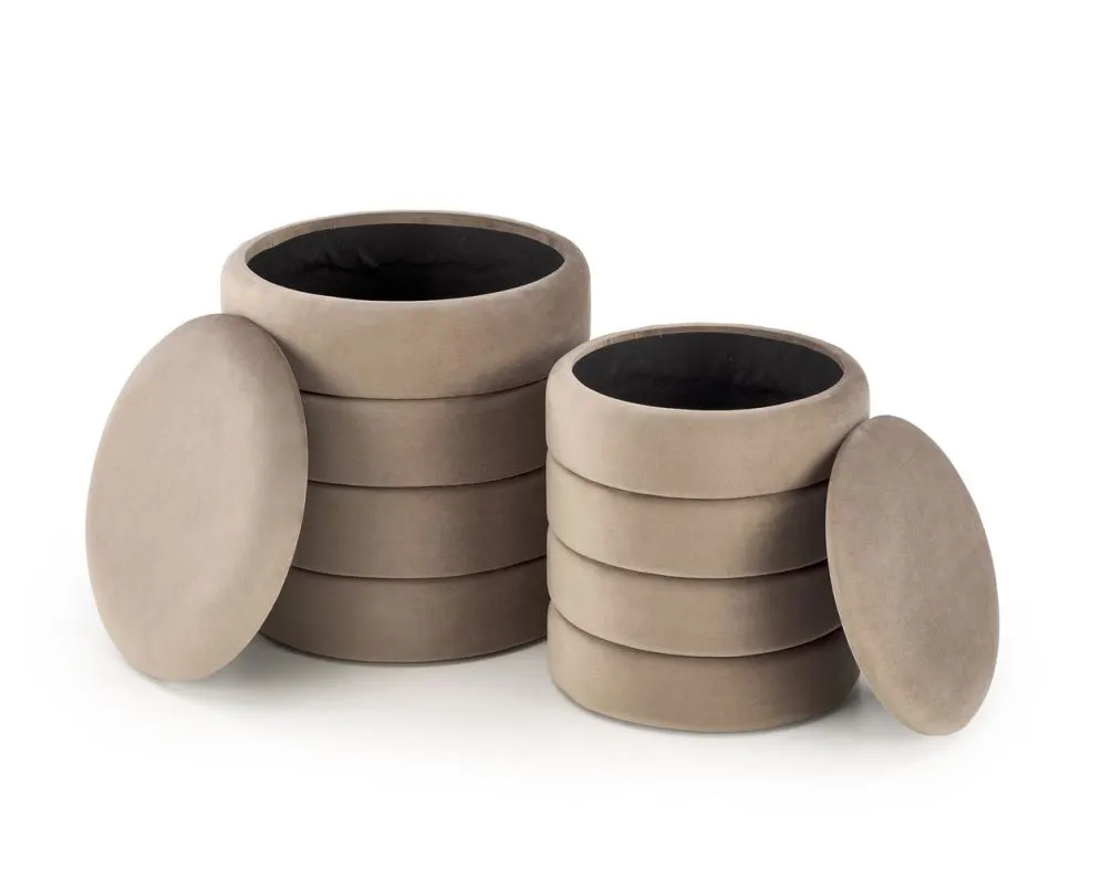 Zestaw puf PACHO VELVET beżowe ze schowkiem okrągłe I sklep meblowy MIRAT.