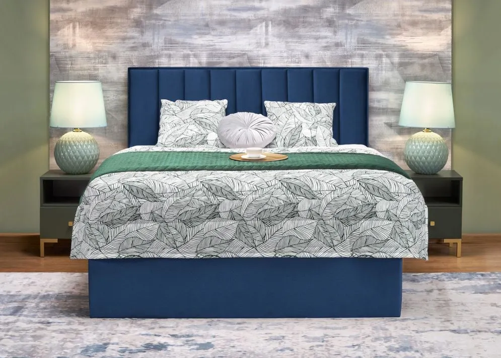 Łóżko kontynentalne ASENTO 160x200 granatowe tapicerowane I sklep meblowy MIRAT. styl GLAMOUR