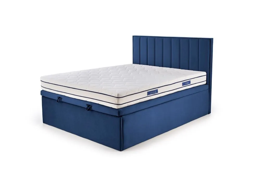 Łóżko kontynentalne ASENTO 160x200 granatowe tapicerowane I sklep meblowy MIRAT. styl GLAMOUR