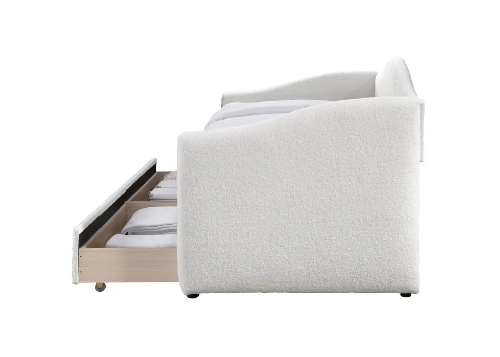 Łóżko tapicerowane CAYDENCE 90x200 kremowe pluszowe I sklep meblowy MIRAT.