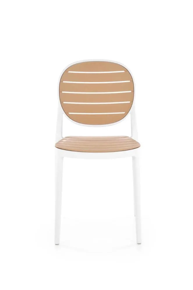 Krzesło K529 białe/beżowe z tworzywa sztucznego na balkon i do ogrodu I sklep meblowy MIRAT. styl SKANDYNAWSKI
