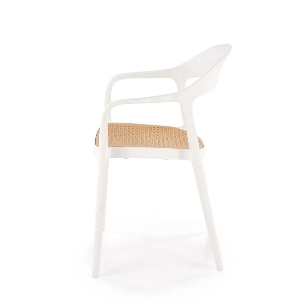 Krzesło K530 białe/beżowe z tworzywa PVC na taras I sklep meblowy MIRAT. styl SKANDYNAWSKI