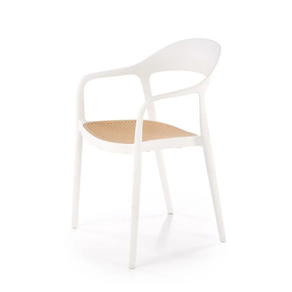 Krzesło K530 białe/beżowe z tworzywa PVC na taras I sklep meblowy MIRAT. styl SKANDYNAWSKI