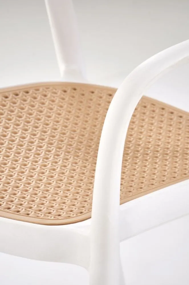 Krzesło K530 białe/beżowe z tworzywa PVC na taras I sklep meblowy MIRAT. styl SKANDYNAWSKI