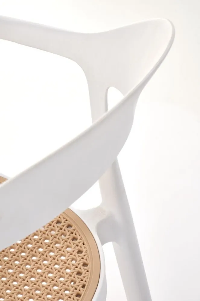 Krzesło K530 białe/beżowe z tworzywa PVC na taras I sklep meblowy MIRAT. styl SKANDYNAWSKI