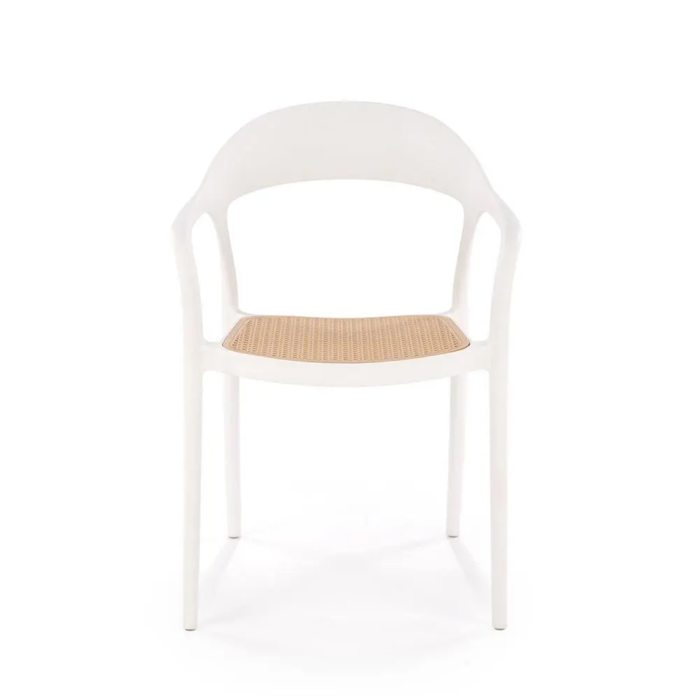 Krzesło K530 białe/beżowe z tworzywa PVC na taras I sklep meblowy MIRAT. styl SKANDYNAWSKI