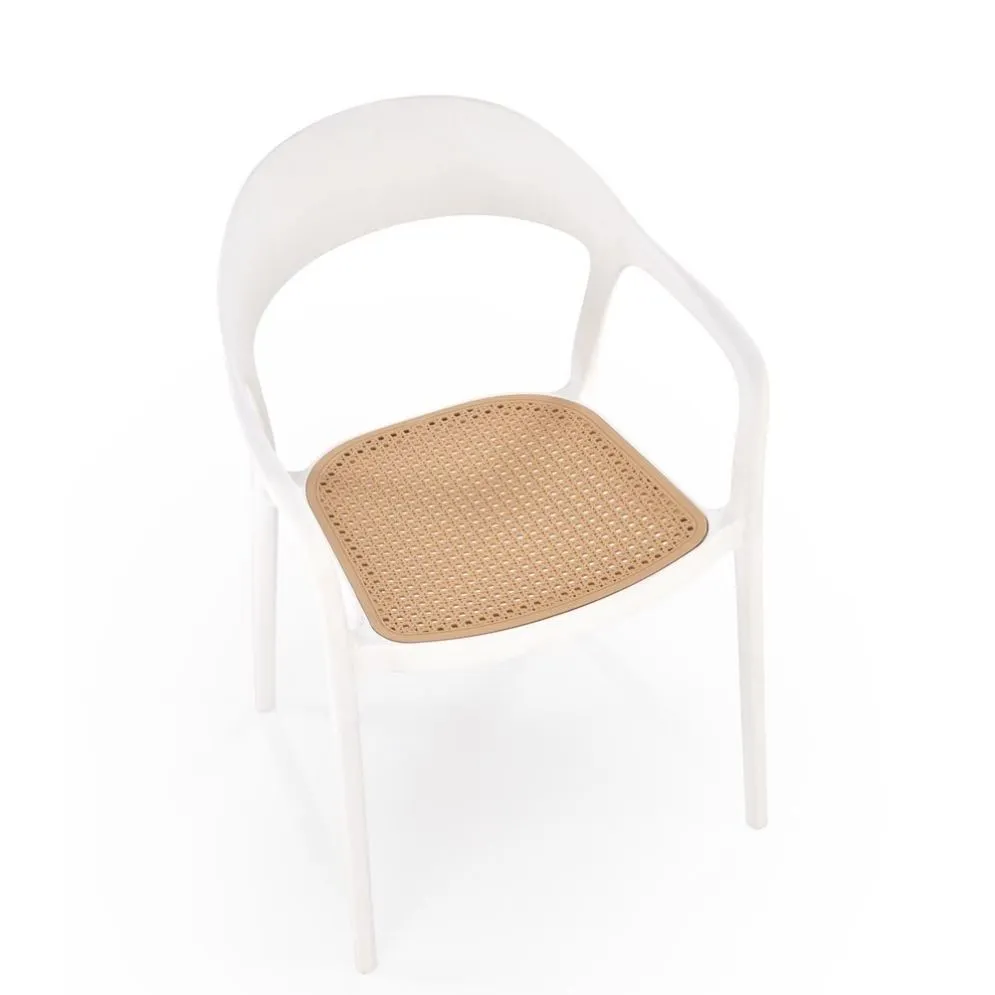 Krzesło K530 białe/beżowe z tworzywa PVC na taras I sklep meblowy MIRAT. styl SKANDYNAWSKI