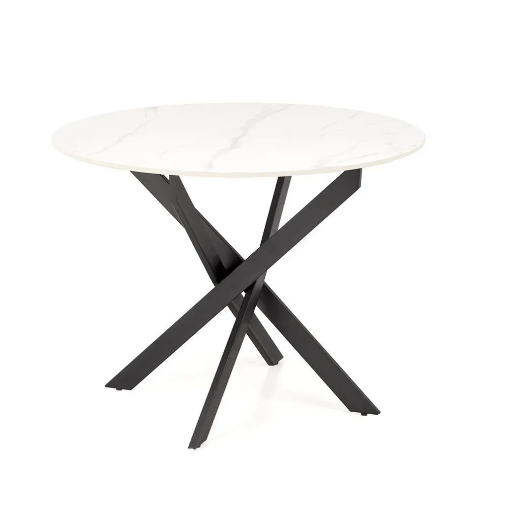 Stół okrągły EDGAR 2 100x100 biały marmur/czarny nierozkładany I sklep meblowy MIRAT. styl GLAMOUR, LOFT