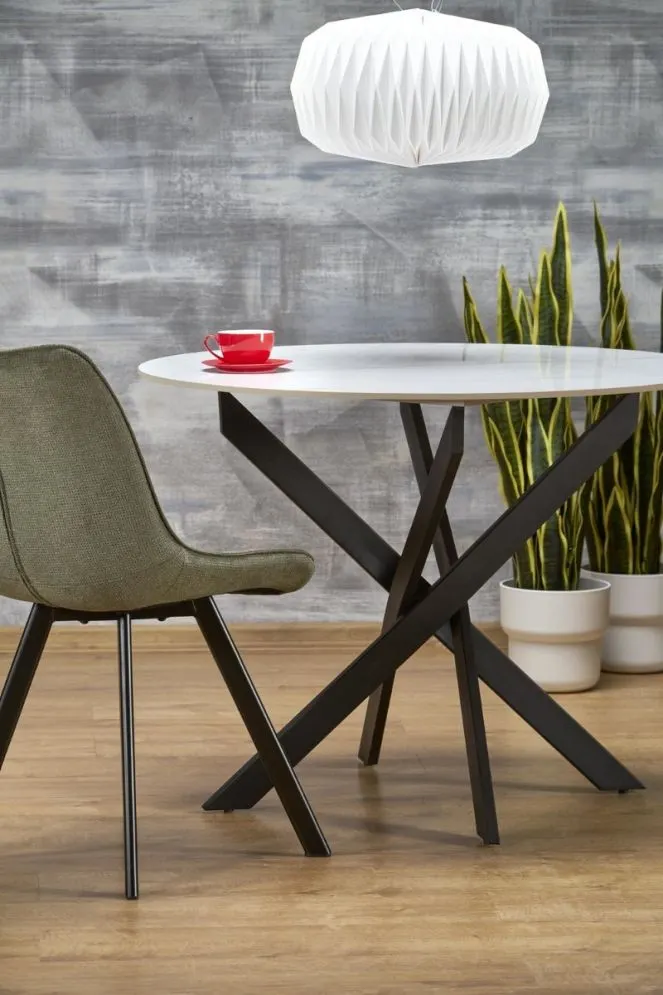 Stół okrągły EDGAR 2 100x100 biały marmur/czarny nierozkładany I sklep meblowy MIRAT. styl GLAMOUR, LOFT