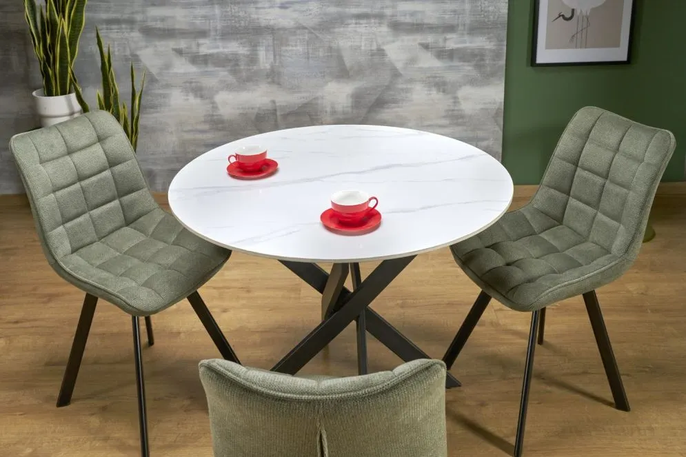 Stół okrągły EDGAR 2 100x100 biały marmur/czarny nierozkładany I sklep meblowy MIRAT. styl GLAMOUR, LOFT