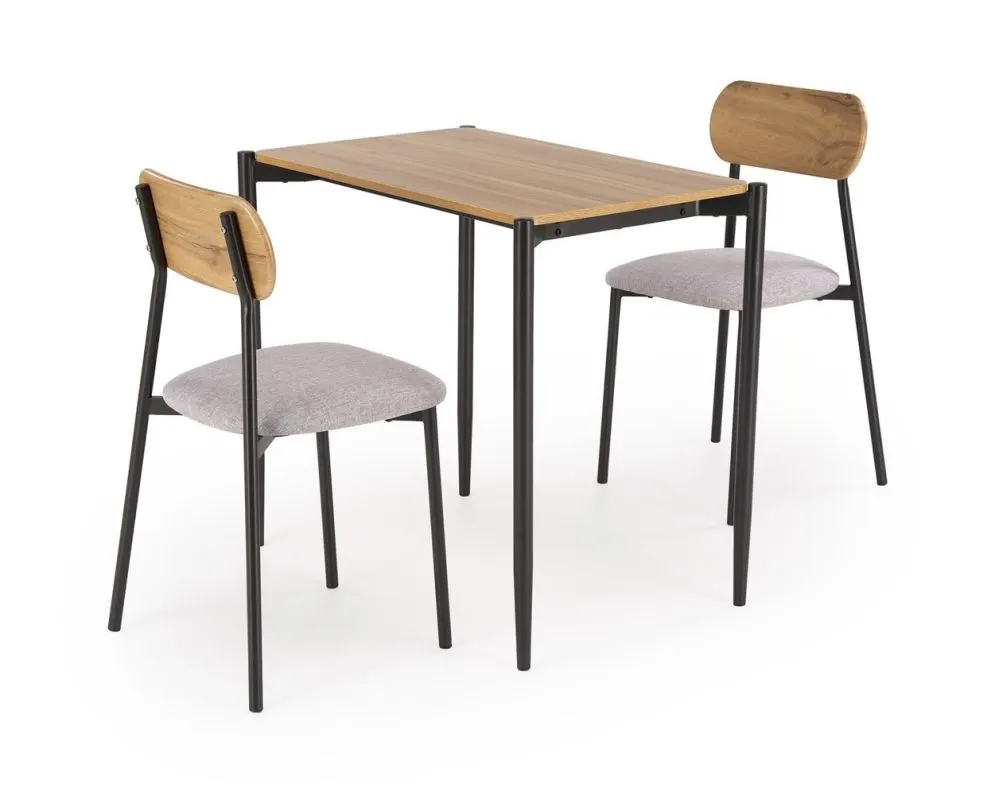 Zestaw NANDO stół + 2 krzesła dąb naturalny/czarny na metalowych nogach I sklep meblowy MIRAT.