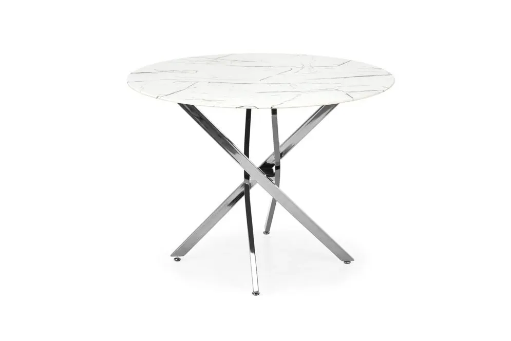 Stół RAYMOND 3 100x100 biały marmur/srebrny okrągły I sklep meblowy MIRAT. styl GLAMOUR