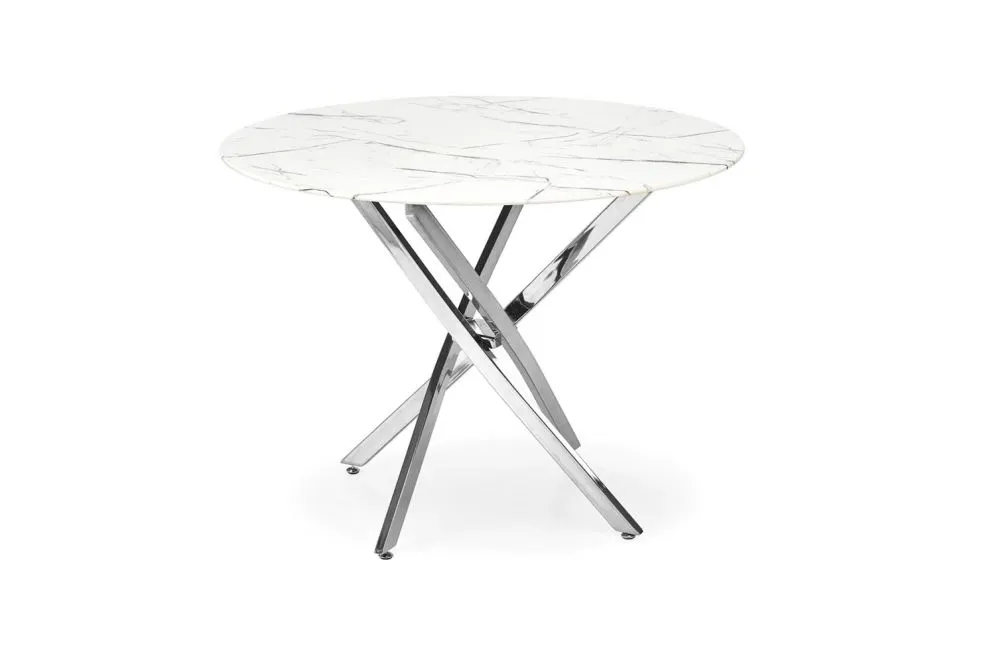 Stół RAYMOND 3 100x100 biały marmur/srebrny okrągły I sklep meblowy MIRAT. styl GLAMOUR