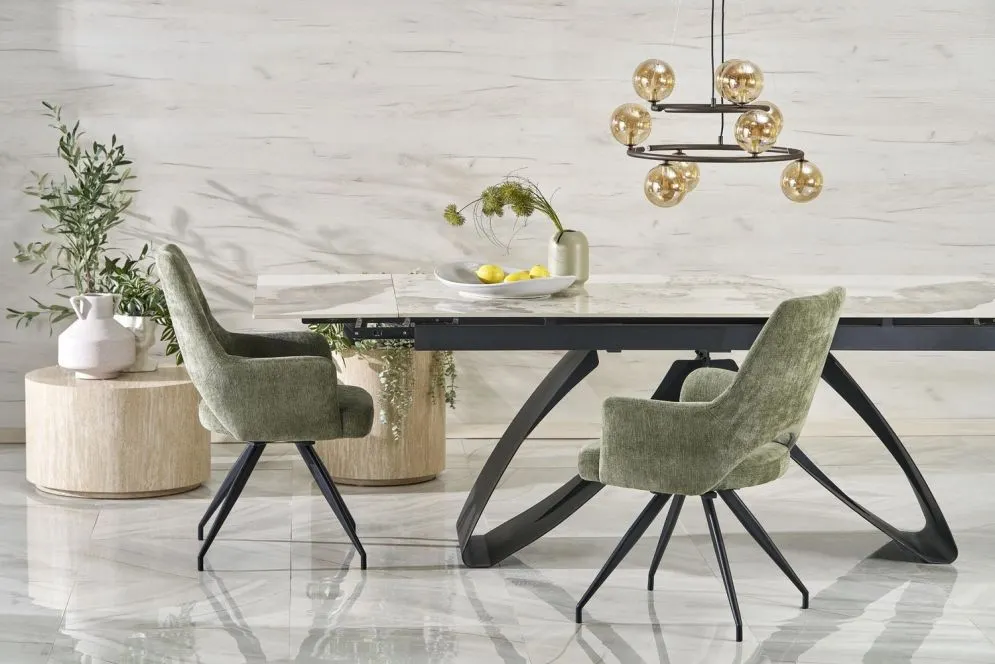 Stół rozkładany HILARIO 180(260)x90 beżowy marmur/czarny prostokątny I sklep meblowy MIRAT. styl GLAMOUR, LOFT