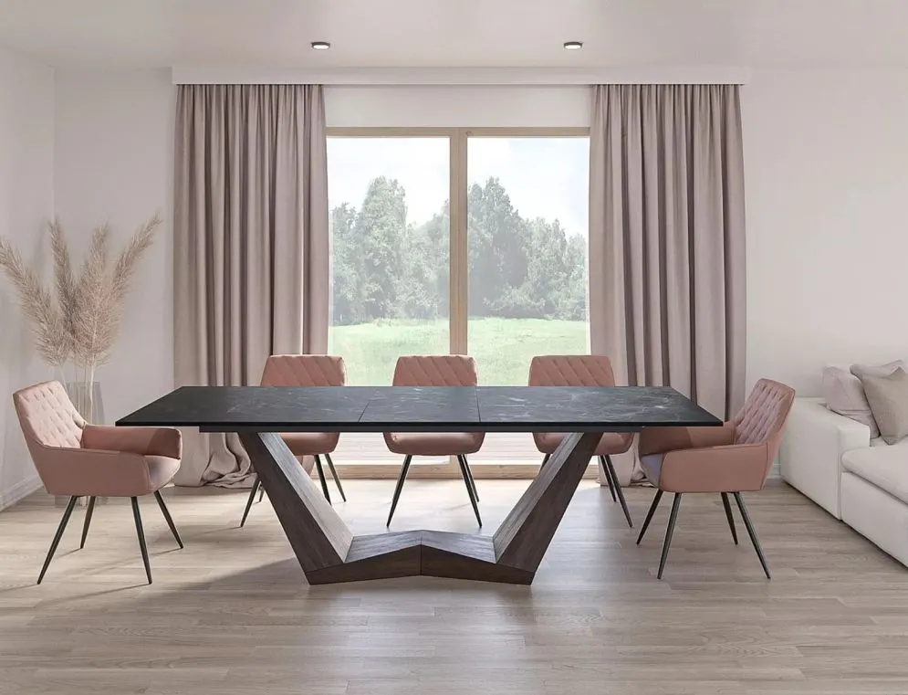 Stół BONUCCI CERAMIC 200(250)x98 czarny marmur/orzech elegancki I sklep meblowy MIRAT.