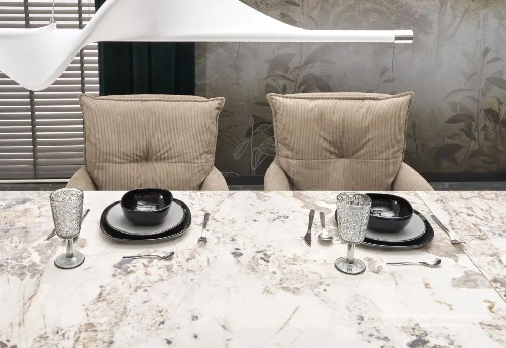 Stół rozkładany FERNANDO 160(240)x92 beżowy marmur/czarny designerski I sklep meblowy MIRAT. styl LOFT