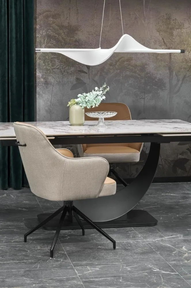 Stół rozkładany FERNANDO 160(240)x92 beżowy marmur/czarny designerski I sklep meblowy MIRAT. styl LOFT