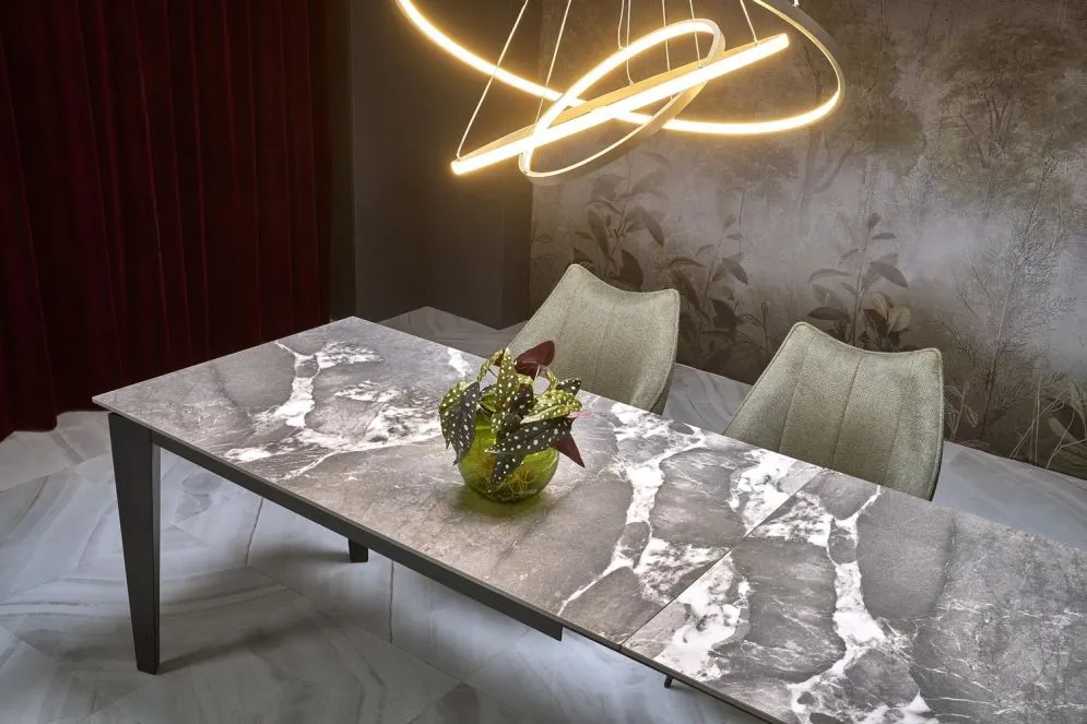 Stół rozkładany FELIX 141(201)x81 szary marmur/czarny prostokątny I sklep meblowy MIRAT. styl LOFT