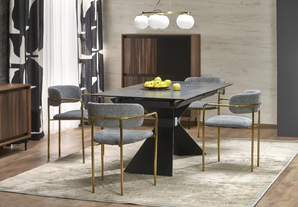 Stół rozkładany LUCIANO 180(230)x90 niebieski marmur/czarny na metalowej podstawie I sklep meblowy MIRAT. styl LOFT