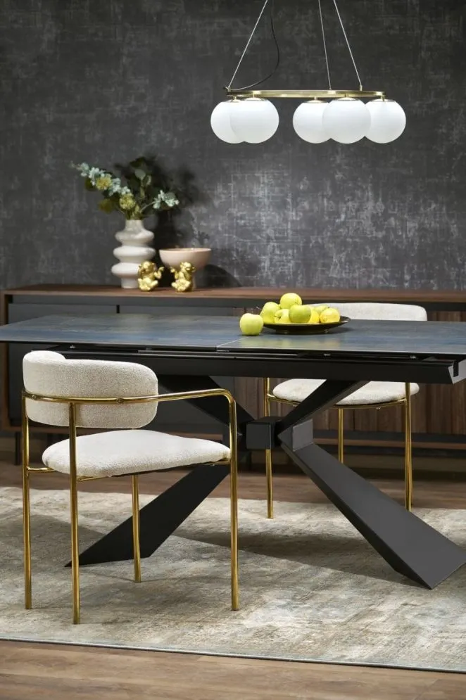 Stół rozkładany LUCIANO 180(230)x90 niebieski marmur/czarny na metalowej podstawie I sklep meblowy MIRAT. styl LOFT