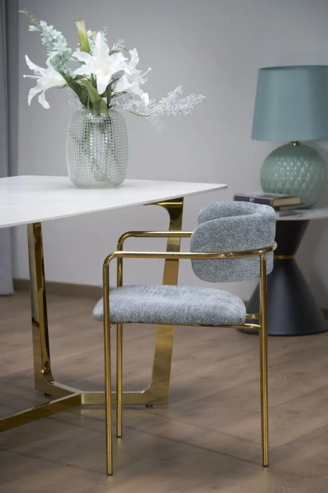 Krzesło tapicerowane K537 szare/złote z podłokietnikami I sklep meblowy MIRAT. styl GLAMOUR