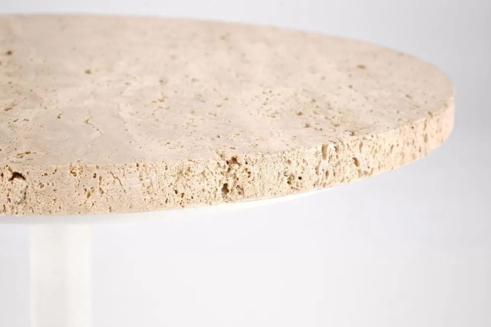 Stolik kawowy TRAVERSO S 35x35 trawertyn/biały na jednej nodze I sklep meblowy MIRAT.