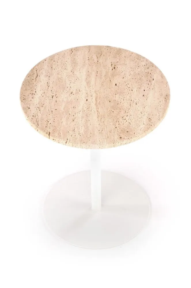 Stolik kawowy TRAVERSO 40x40 trawertyn/biały z kamiennym blatem I sklep meblowy MIRAT.