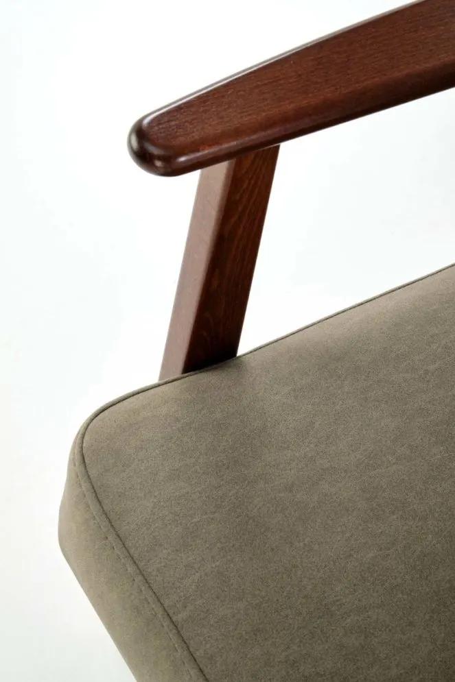 Fotel tapicerowany MILANO 1S oliwkowy/orzech do salonu I sklep meblowy MIRAT. styl SKANDYNAWSKI