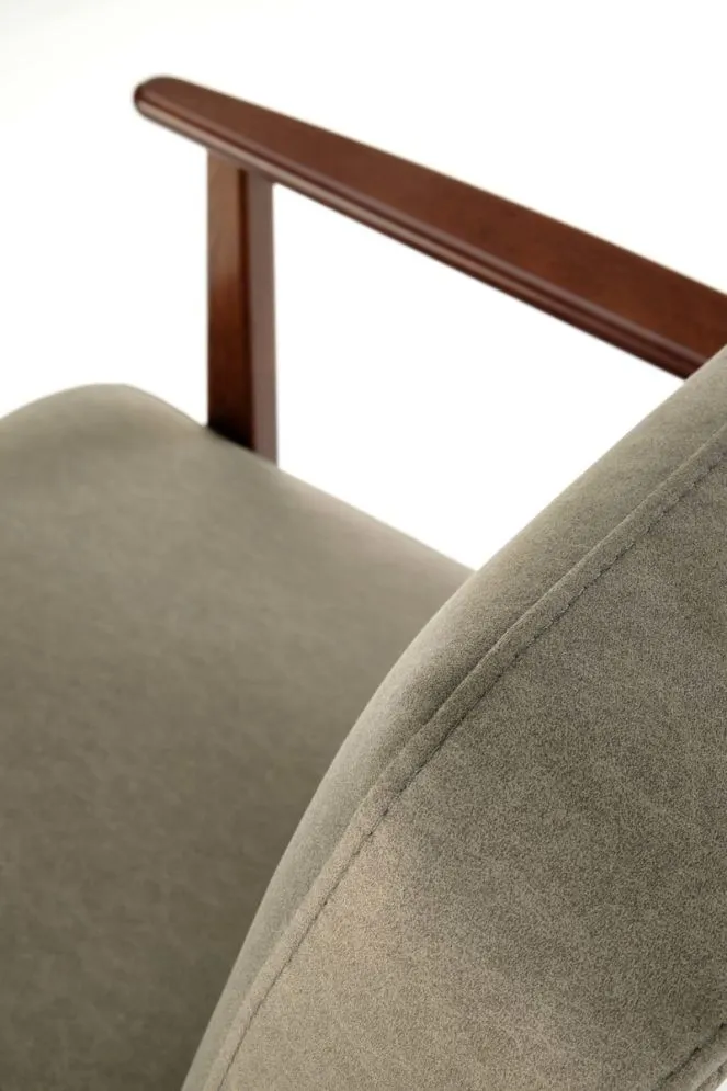 Fotel tapicerowany MILANO 1S oliwkowy/orzech do salonu I sklep meblowy MIRAT. styl SKANDYNAWSKI