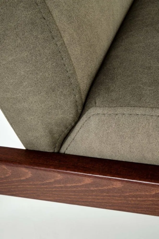 Fotel tapicerowany MILANO 1S oliwkowy/orzech do salonu I sklep meblowy MIRAT. styl SKANDYNAWSKI