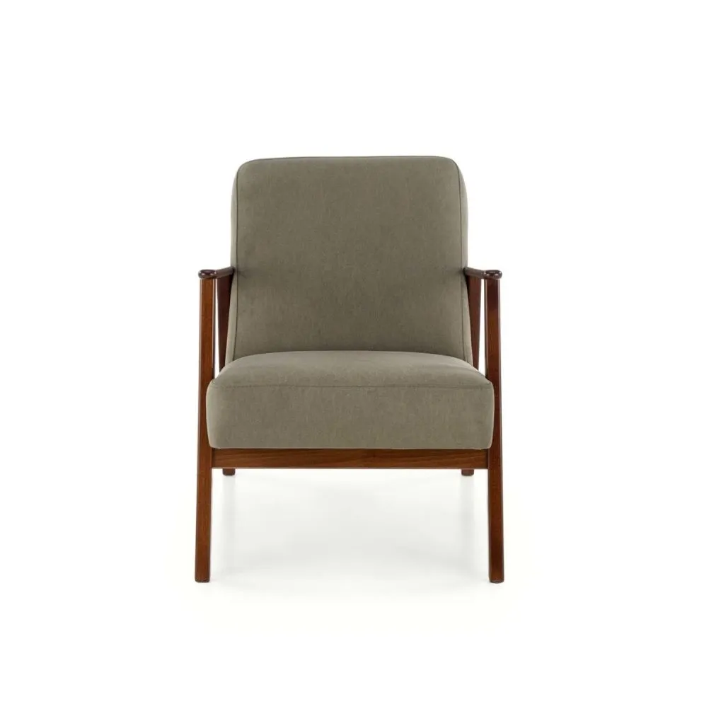 Fotel tapicerowany MILANO 1S oliwkowy/orzech do salonu I sklep meblowy MIRAT. styl SKANDYNAWSKI