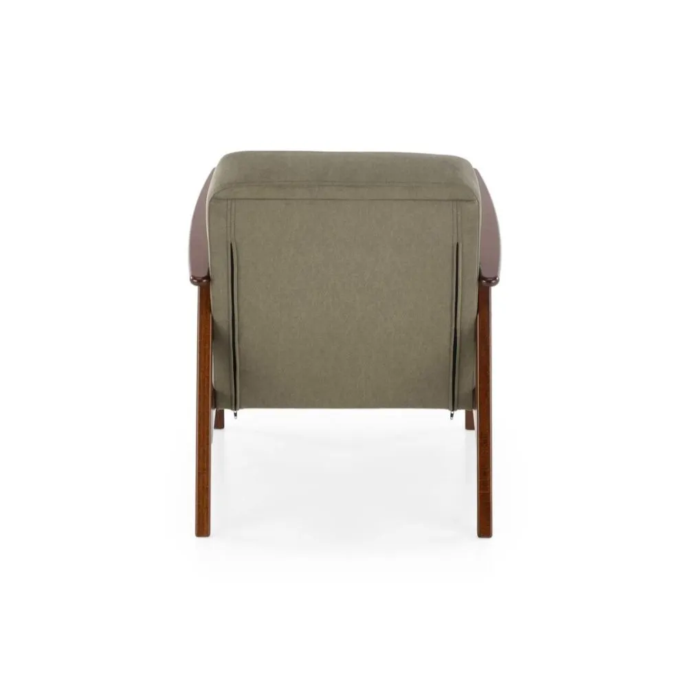 Fotel tapicerowany MILANO 1S oliwkowy/orzech do salonu I sklep meblowy MIRAT. styl SKANDYNAWSKI