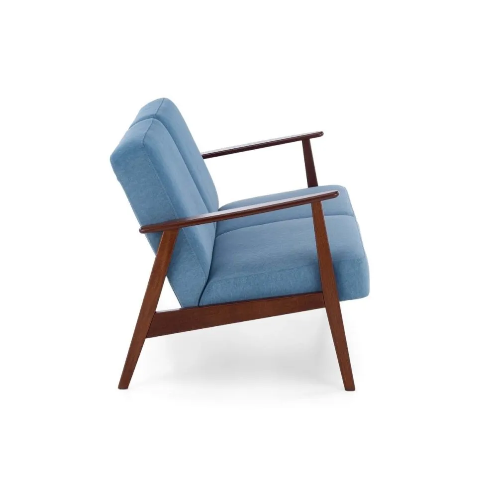 Sofa MILANO 2S niebieska/orzech dwuosobowa PRL I sklep meblowy MIRAT. styl SKANDYNAWSKI, VINTAGE