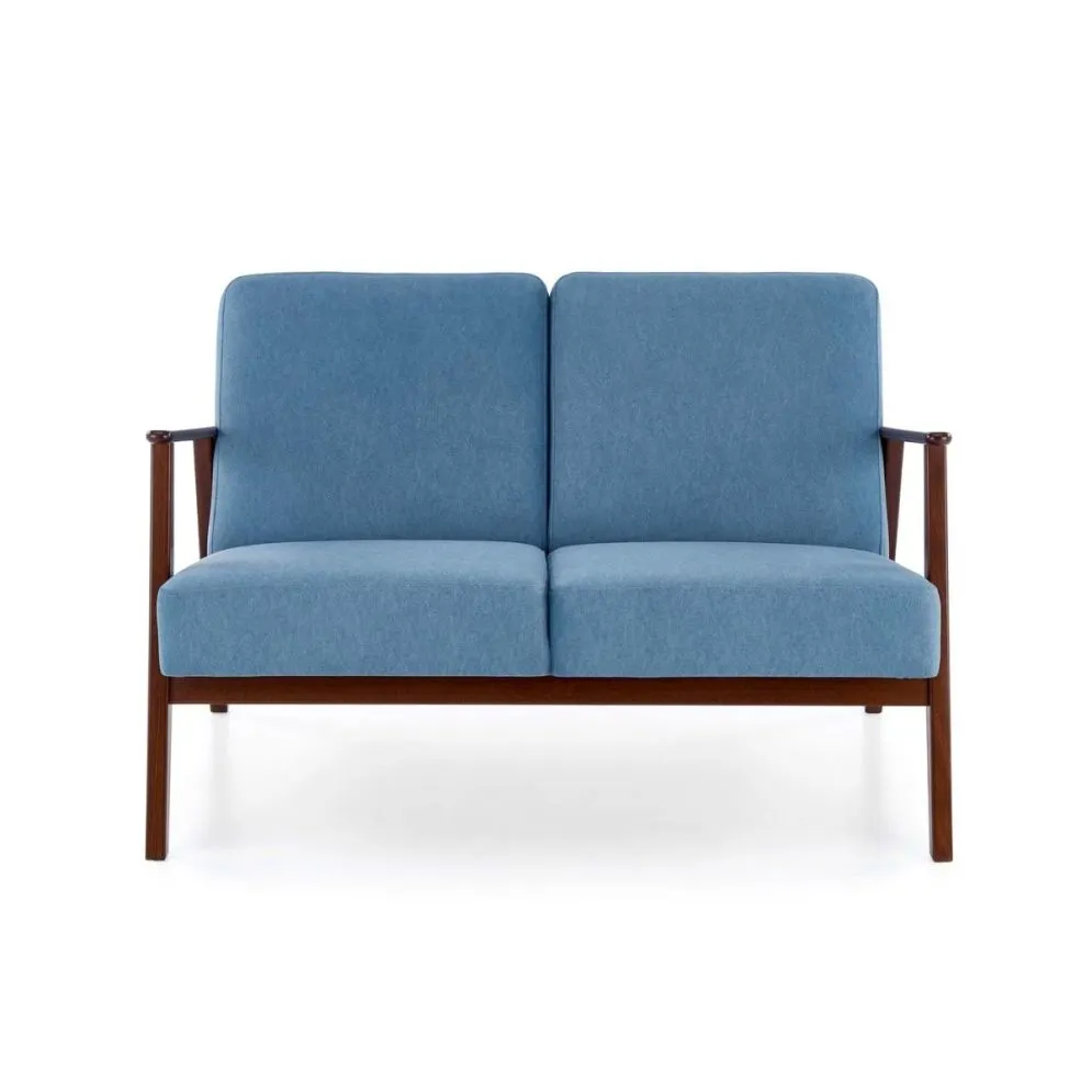 Sofa MILANO 2S niebieska/orzech dwuosobowa PRL I sklep meblowy MIRAT. styl SKANDYNAWSKI, VINTAGE