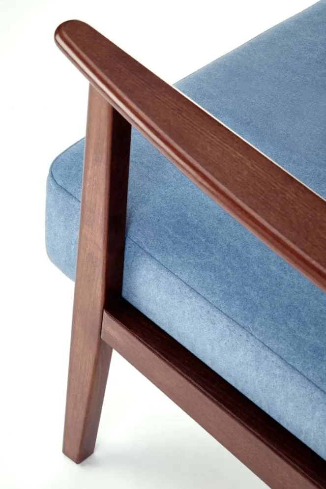 Sofa MILANO 2S niebieska/orzech dwuosobowa PRL I sklep meblowy MIRAT. styl SKANDYNAWSKI, VINTAGE