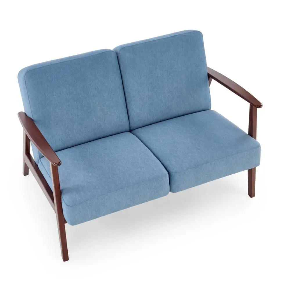 Sofa MILANO 2S niebieska/orzech dwuosobowa PRL I sklep meblowy MIRAT. styl SKANDYNAWSKI, VINTAGE