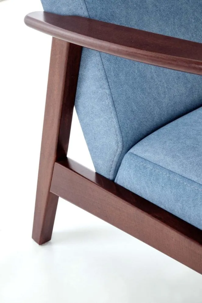 Sofa MILANO 2S niebieska/orzech dwuosobowa PRL I sklep meblowy MIRAT. styl SKANDYNAWSKI, VINTAGE