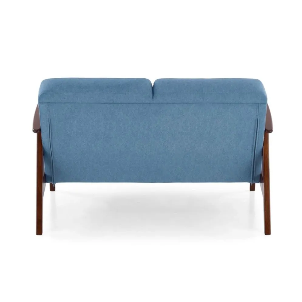 Sofa MILANO 2S niebieska/orzech dwuosobowa PRL I sklep meblowy MIRAT. styl SKANDYNAWSKI, VINTAGE