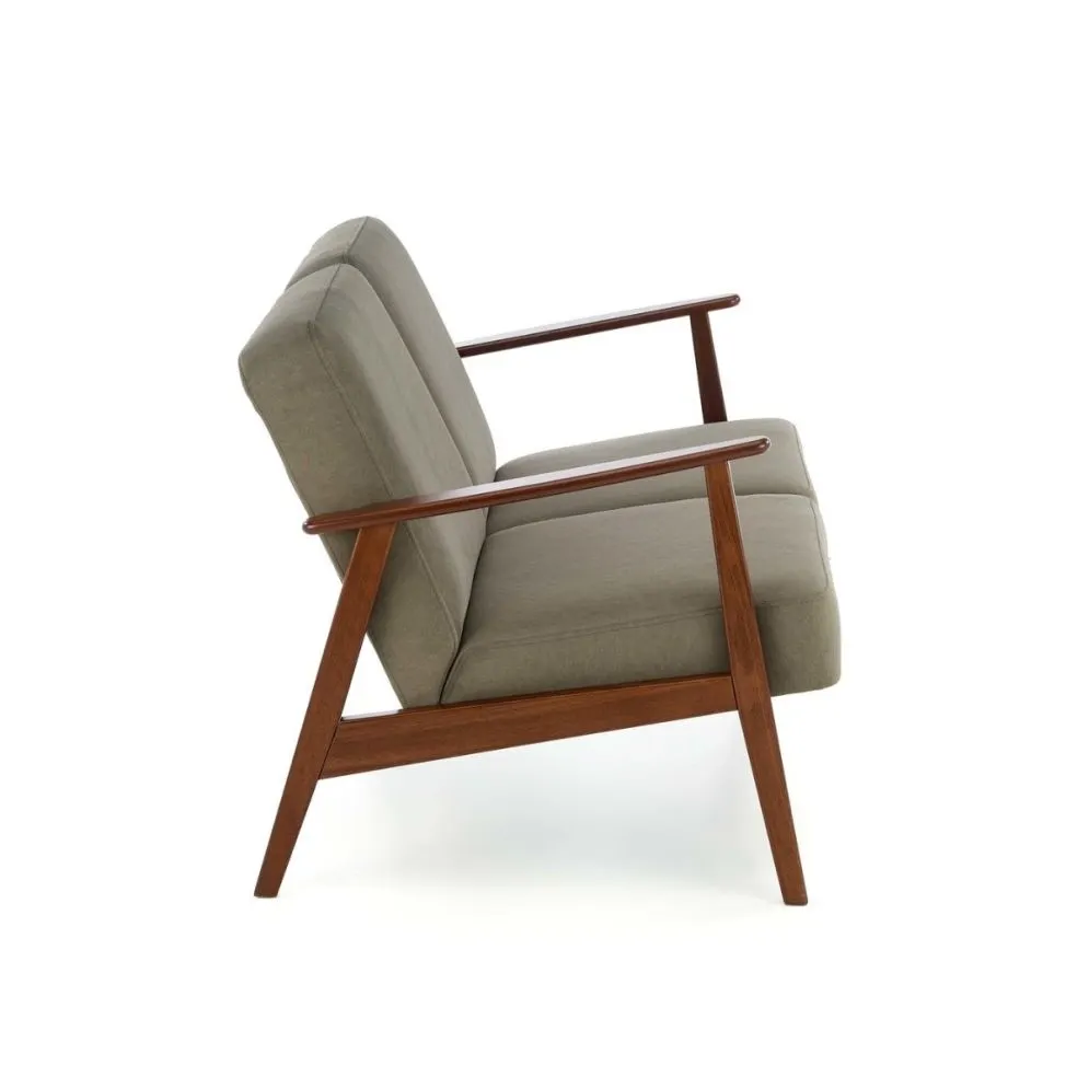 Sofa MILANO 2S oliwkowa/orzech dwuosobowa drewniany stelaż I sklep meblowy MIRAT. styl SKANDYNAWSKI, VINTAGE