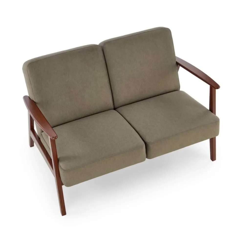 Sofa MILANO 2S oliwkowa/orzech dwuosobowa drewniany stelaż I sklep meblowy MIRAT. styl SKANDYNAWSKI, VINTAGE