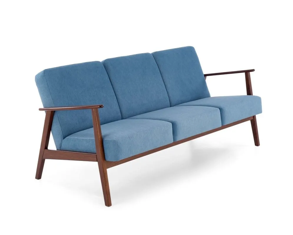 Sofa MILANO 3S niebieska/orzech trzyosobowa PRL I sklep meblowy MIRAT. styl SKANDYNAWSKI, VINTAGE