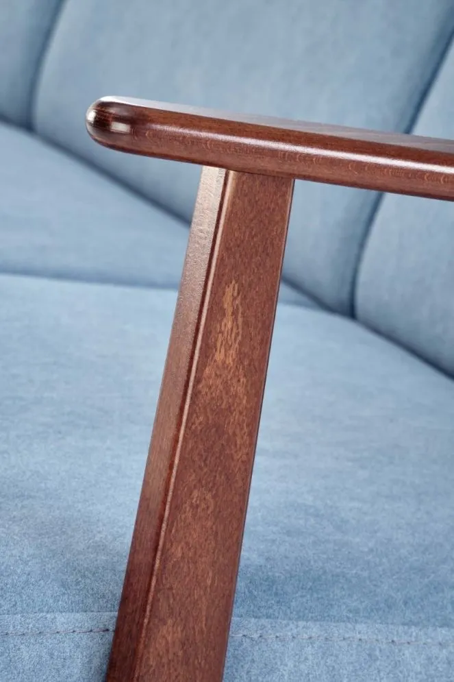 Sofa MILANO 3S niebieska/orzech trzyosobowa PRL I sklep meblowy MIRAT. styl SKANDYNAWSKI, VINTAGE