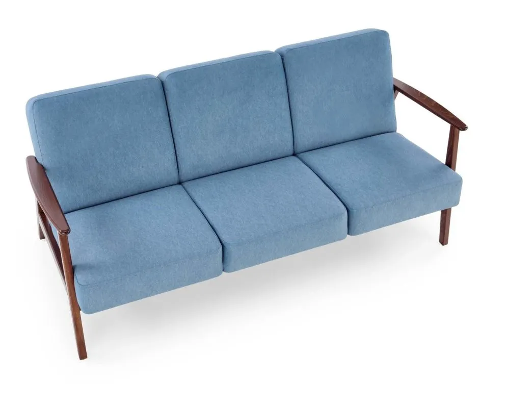 Sofa MILANO 3S niebieska/orzech trzyosobowa PRL I sklep meblowy MIRAT. styl SKANDYNAWSKI, VINTAGE