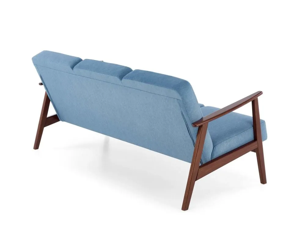 Sofa MILANO 3S niebieska/orzech trzyosobowa PRL I sklep meblowy MIRAT. styl SKANDYNAWSKI, VINTAGE