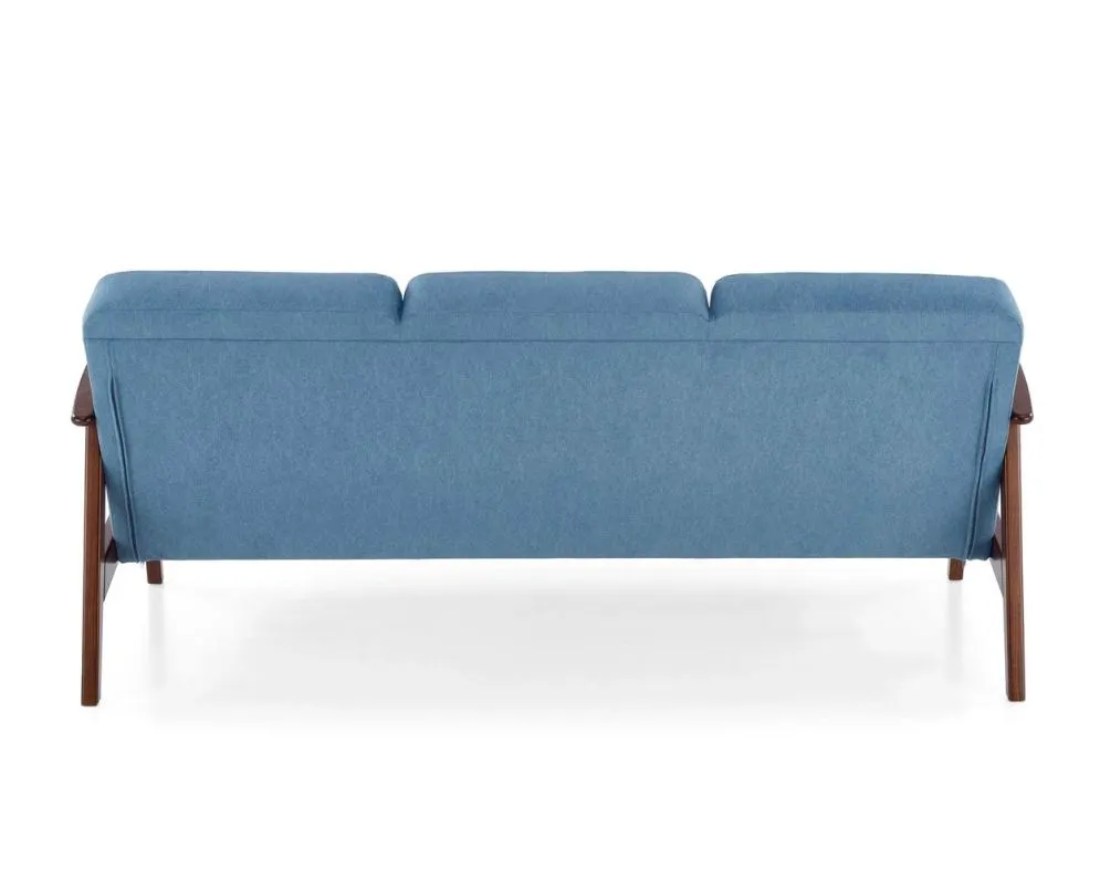 Sofa MILANO 3S niebieska/orzech trzyosobowa PRL I sklep meblowy MIRAT. styl SKANDYNAWSKI, VINTAGE