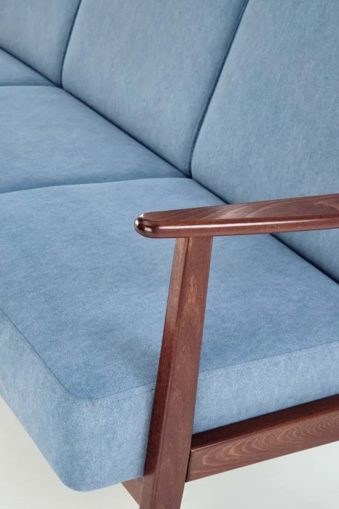 Sofa MILANO 3S niebieska/orzech trzyosobowa PRL I sklep meblowy MIRAT. styl SKANDYNAWSKI, VINTAGE