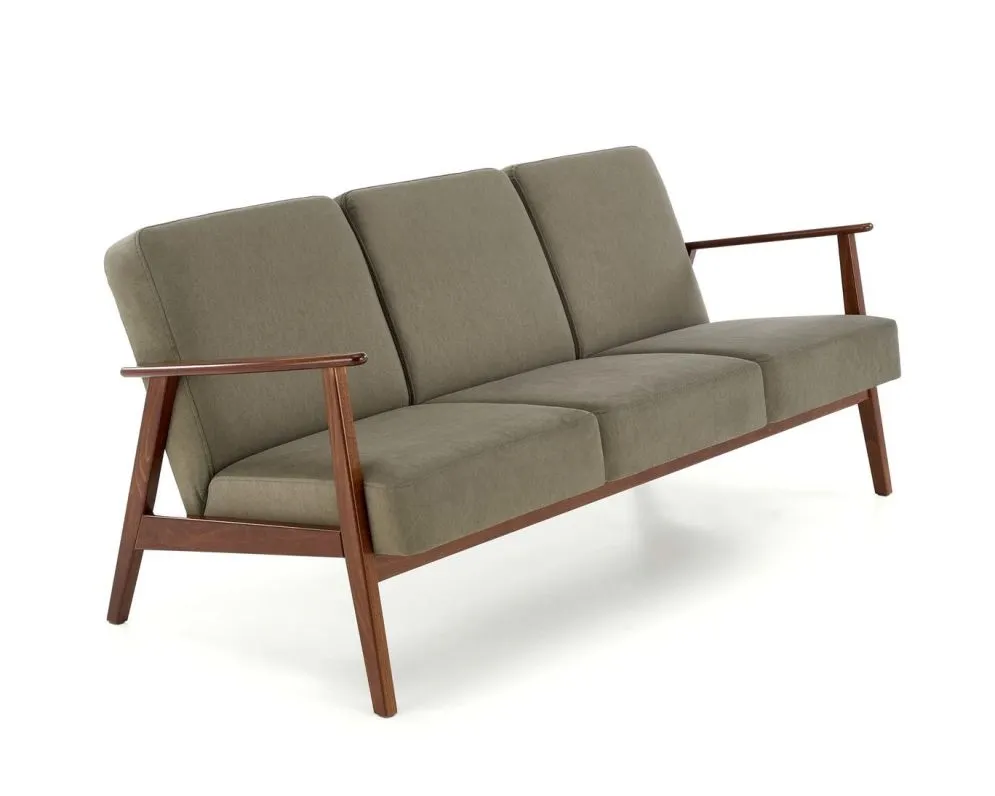 Sofa MILANO 3S oliwkowa/orzech trzyosobowa w stylu vintage I sklep meblowy MIRAT. styl SKANDYNAWSKI, VINTAGE