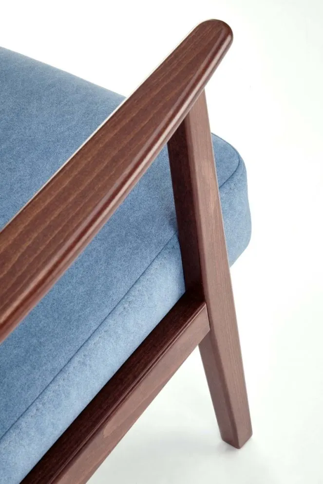 Fotel tapicerowany MILANO 1S niebieski/orzech I sklep meblowy MIRAT. styl SKANDYNAWSKI