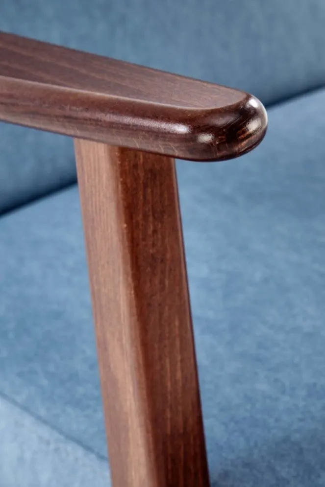 Fotel tapicerowany MILANO 1S niebieski/orzech I sklep meblowy MIRAT. styl SKANDYNAWSKI