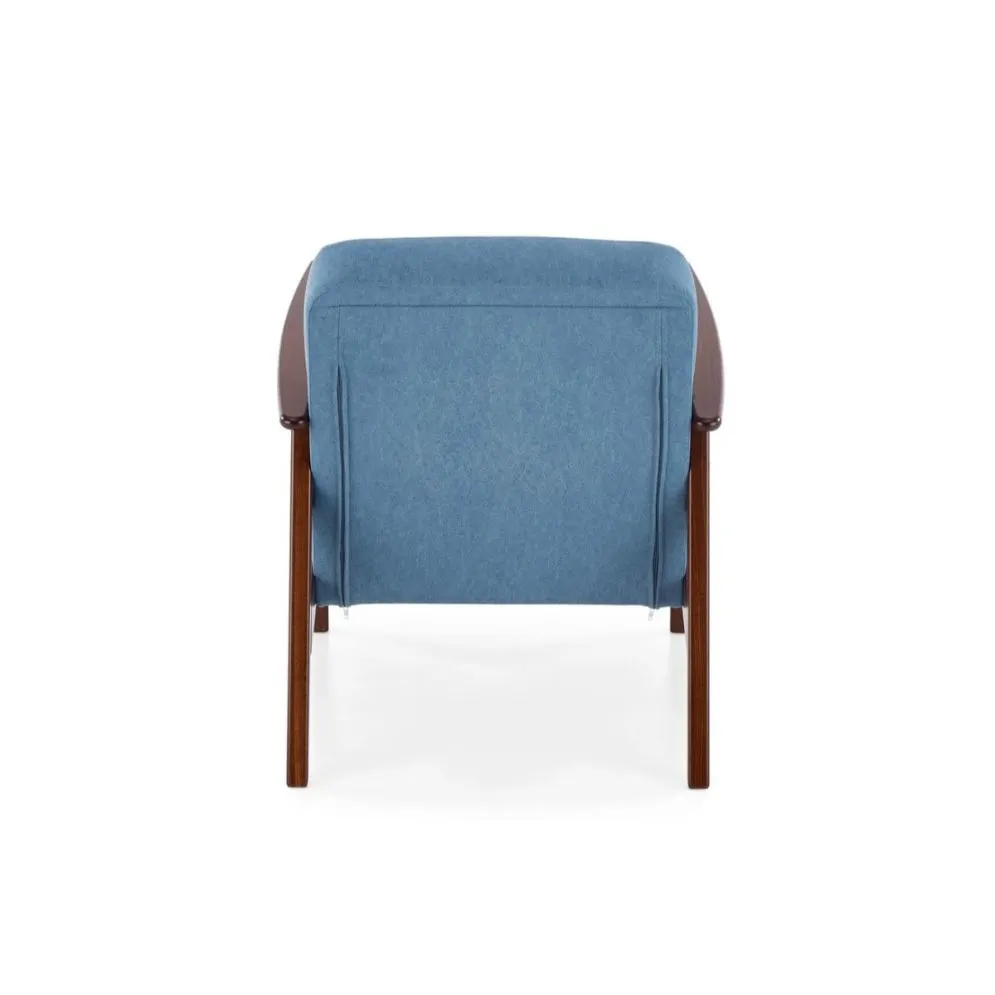 Fotel tapicerowany MILANO 1S niebieski/orzech I sklep meblowy MIRAT. styl SKANDYNAWSKI